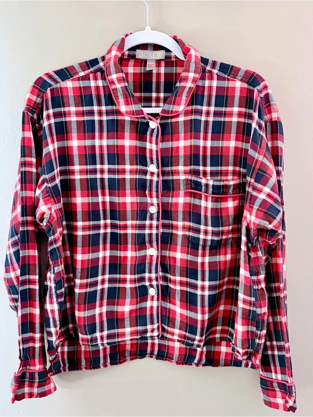 J.Crew Plaid Pajama Flannel Set Women Small Red Navy Blue Cotton NWOT